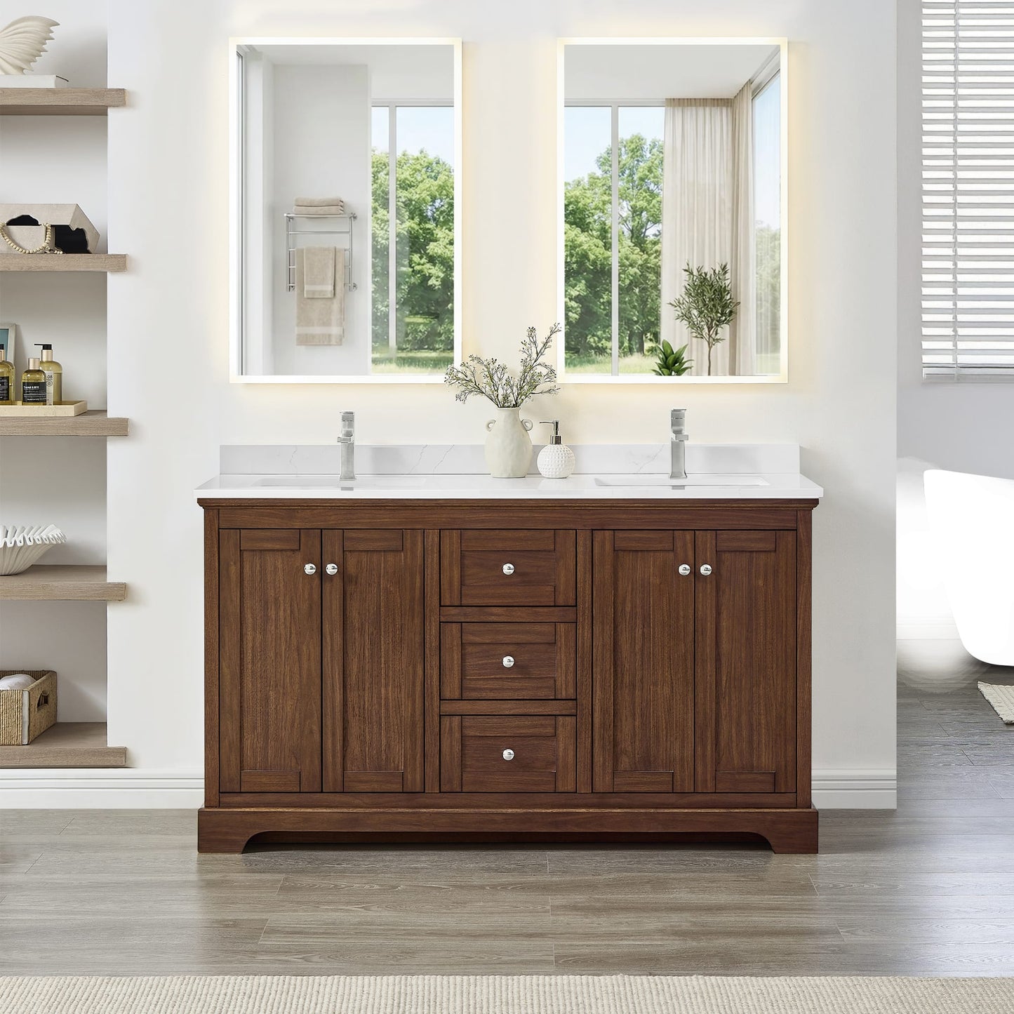 Avery Bathroom Vanity with Countertop 60 inch Double Sink Single hole Faucet Setup