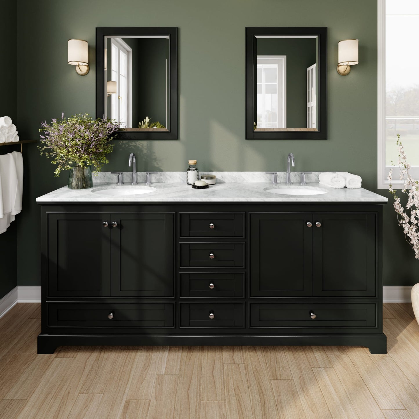 Deborah Bathroom Vanity with Countertop 80 inch Double Sink 3-hole Faucet Setup