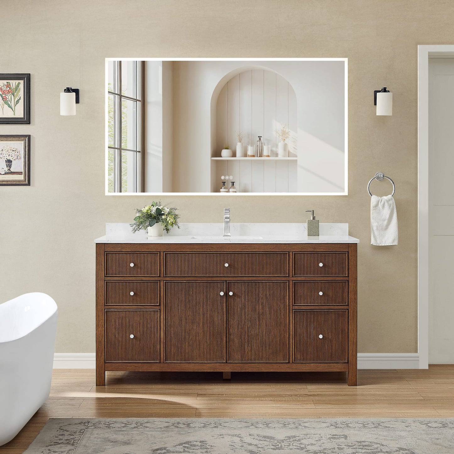 Pendry Bathroom Vanity with Countertop 60 inch Single Sink Single hole Faucet Setup