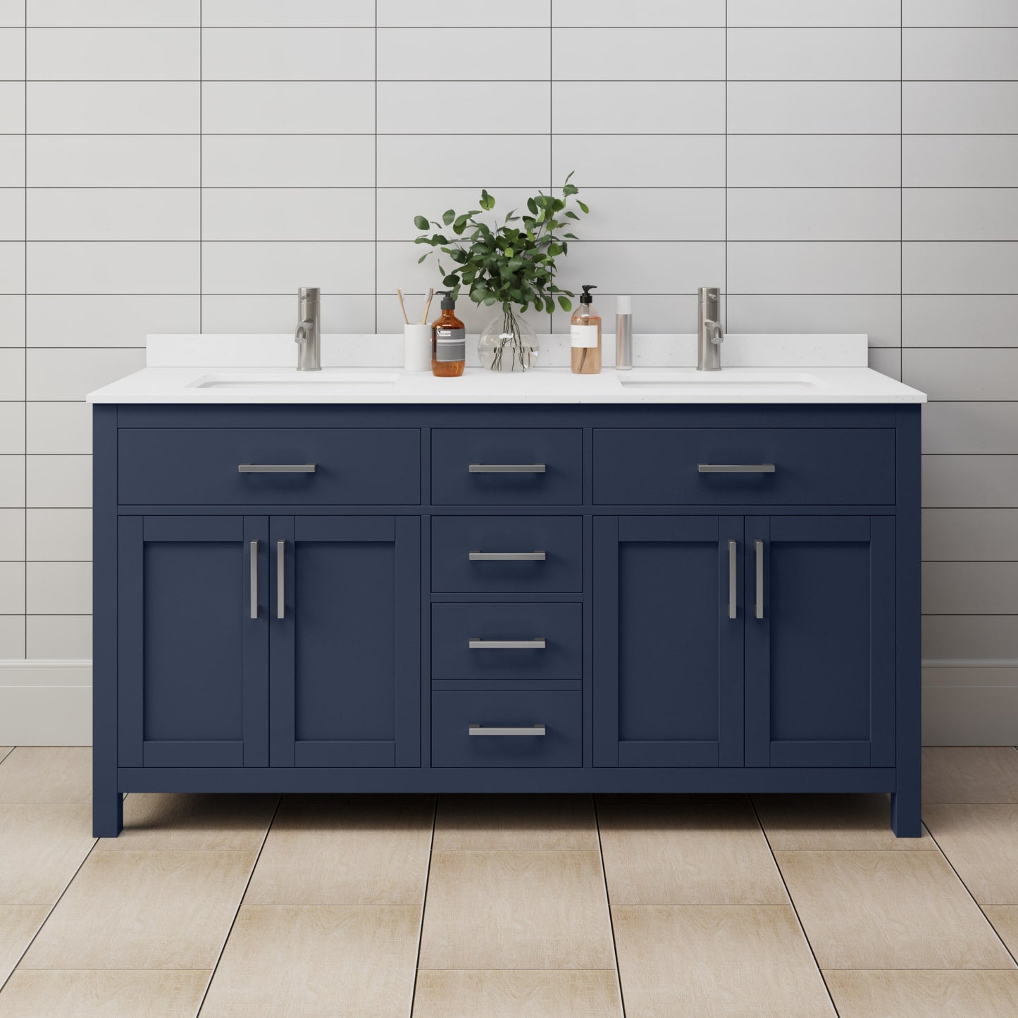 Beckett Bathroom Vanity with Countertop 66 inch Double Sink Single hole Faucet Setup