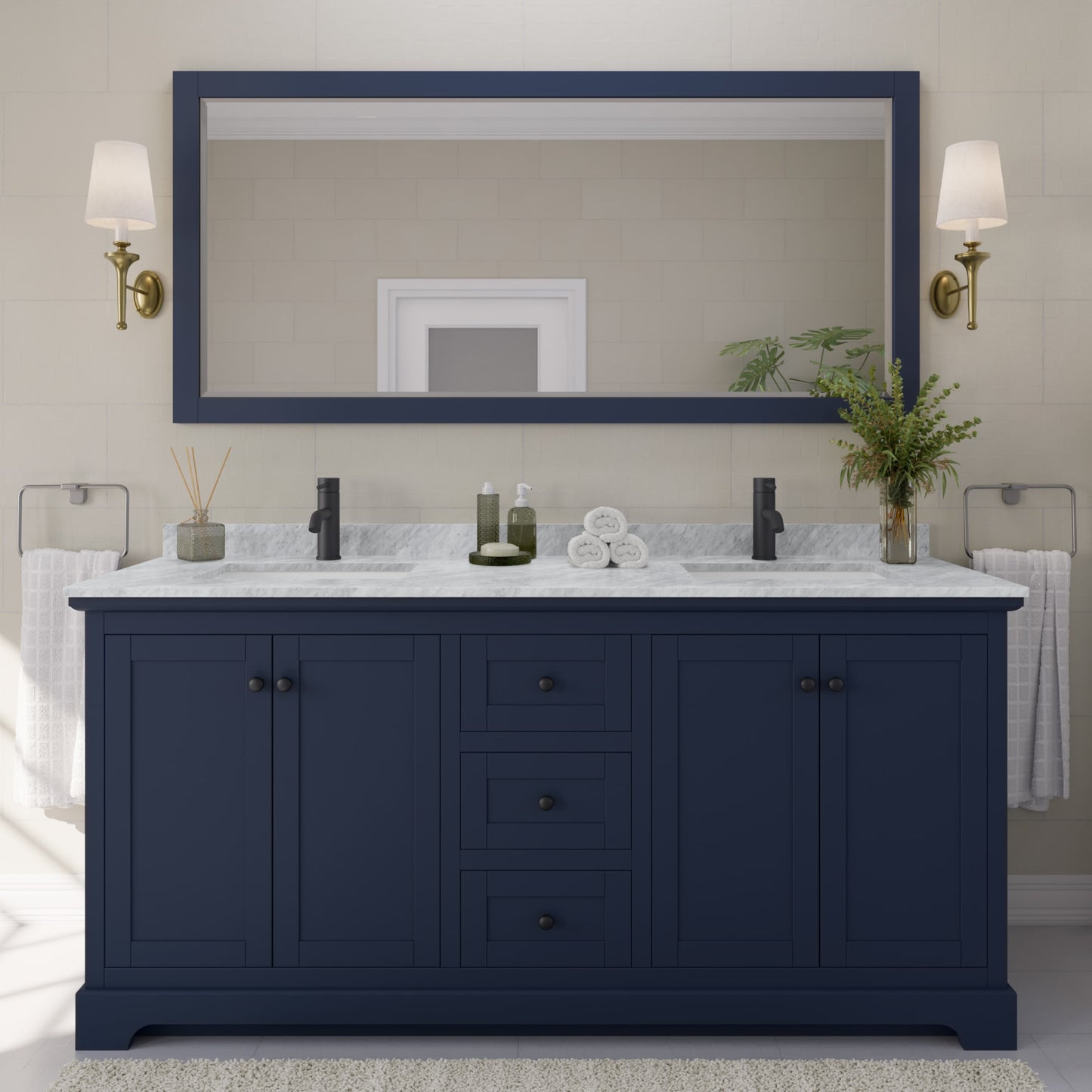 Avery Bathroom Vanity with Countertop 72 inch Double Sink Single hole Faucet Setup