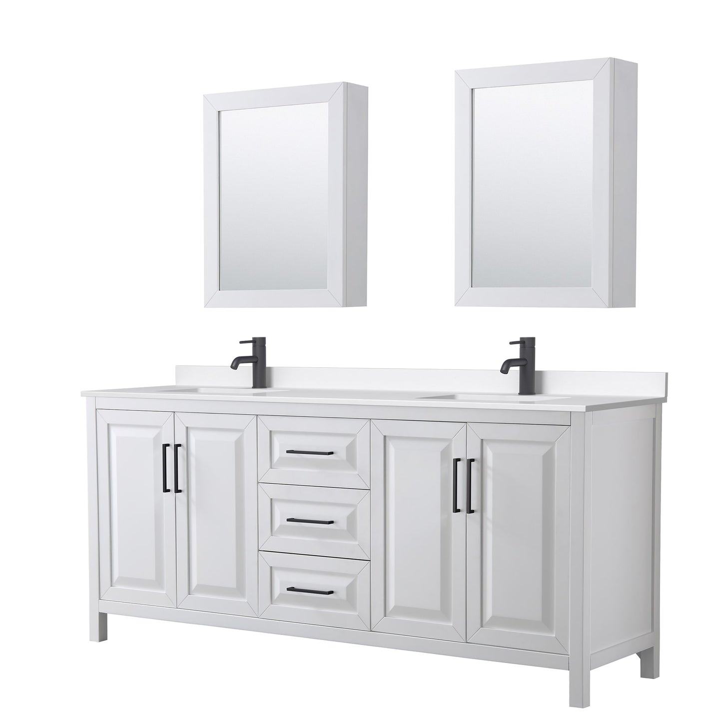 Daria Bathroom Vanity with Countertop 80 inch Double Sink Single hole Faucet Setup
