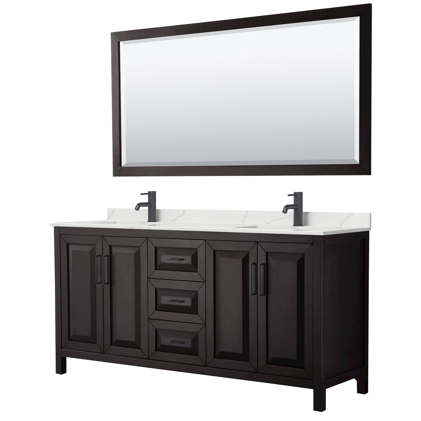 Daria Bathroom Vanity with Countertop 72 inch Double Sink Single hole Faucet Setup