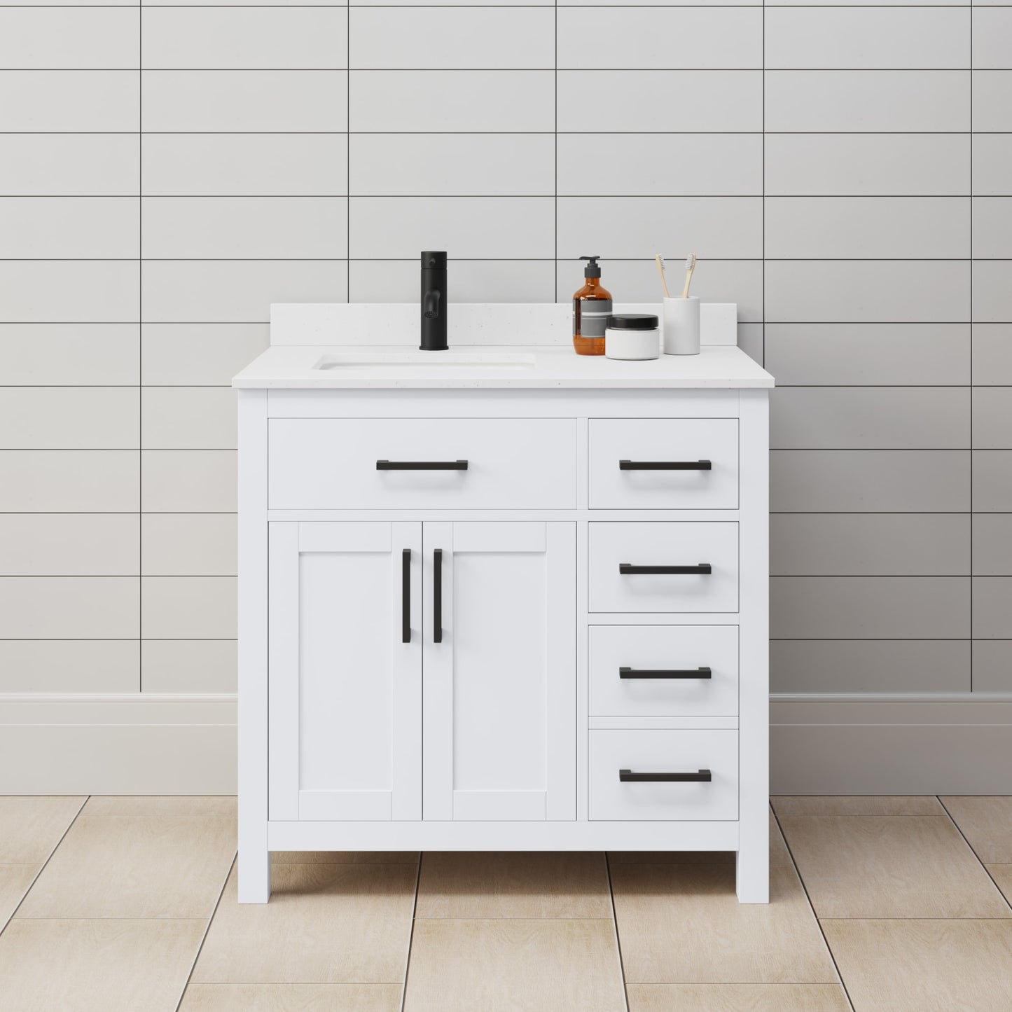 Beckett Bathroom Vanity with Countertop 36 inch Single Sink Single hole Faucet Setup