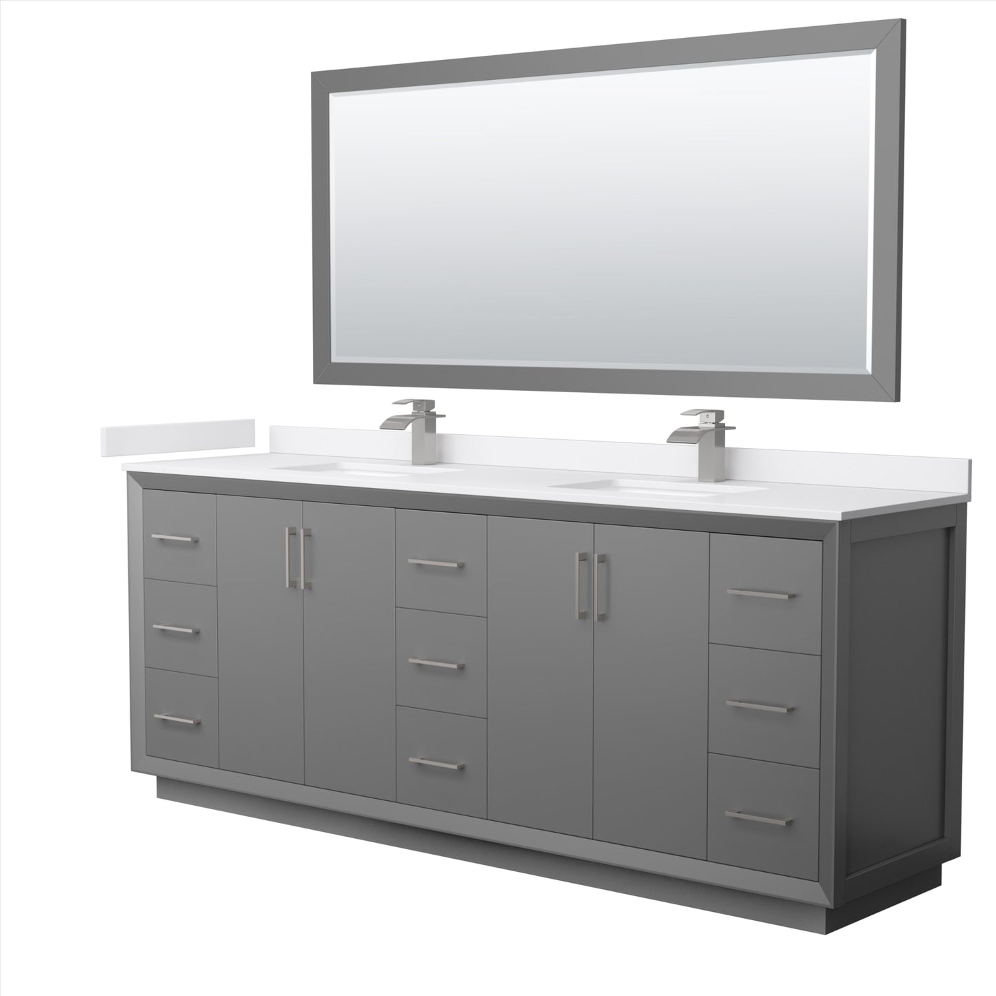 Strada Bathroom Vanity with Countertop 84 inch Double Sink Single hole Faucet Setup