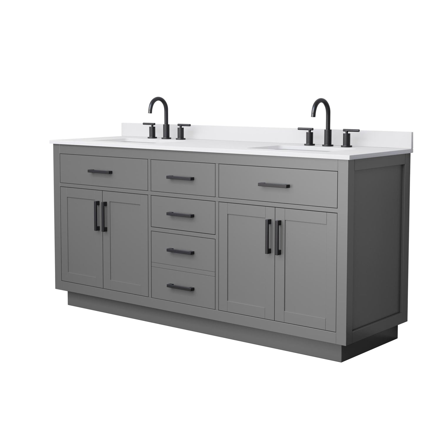 Beckett TK Bathroom Vanity with Countertop 72 inch Double Sink 3-hole Faucet Setup