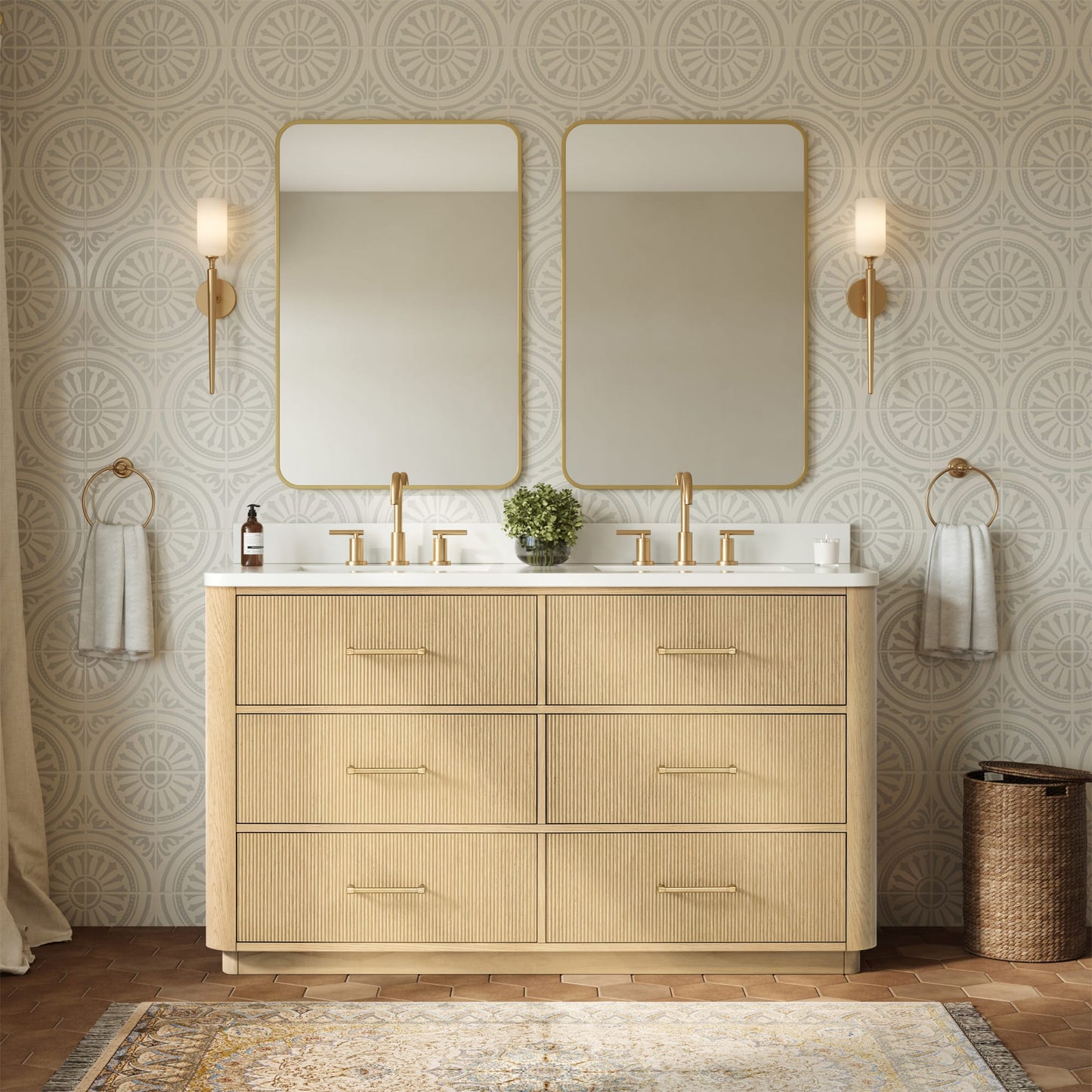 Francesca Bathroom Vanity with Countertop 60 inch Double Sink 3-hole Faucet Setup