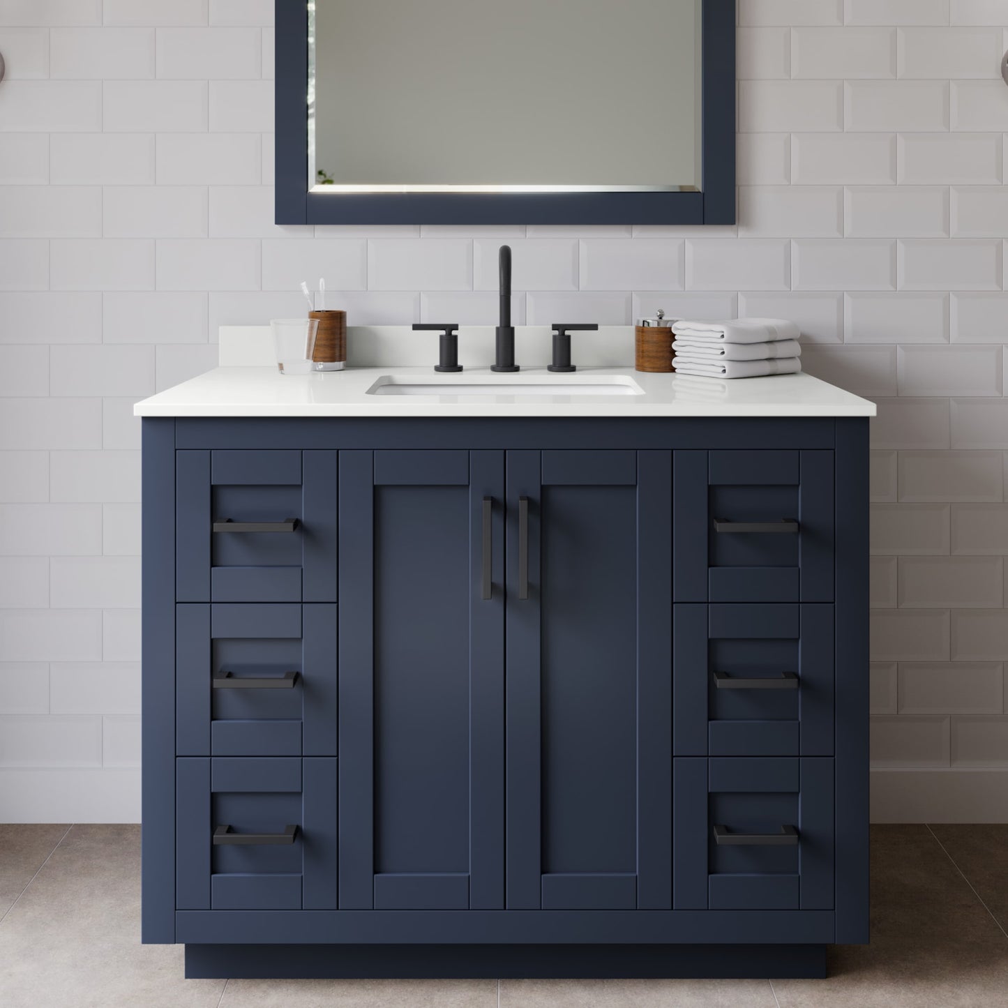 Miranda Bathroom Vanity with Countertop 42 inch Single Sink 3-hole Faucet Setup