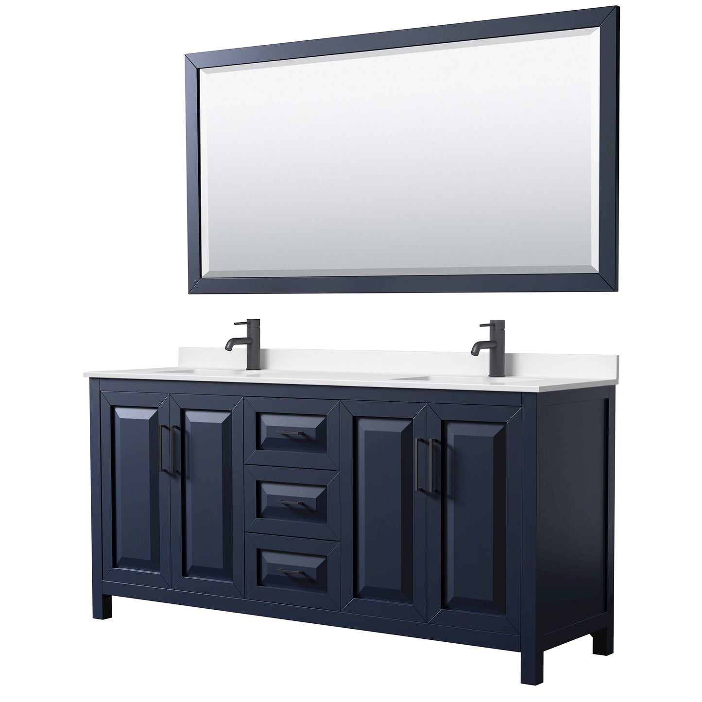 Daria Bathroom Vanity with Countertop 72 inch Double Sink Single hole Faucet Setup