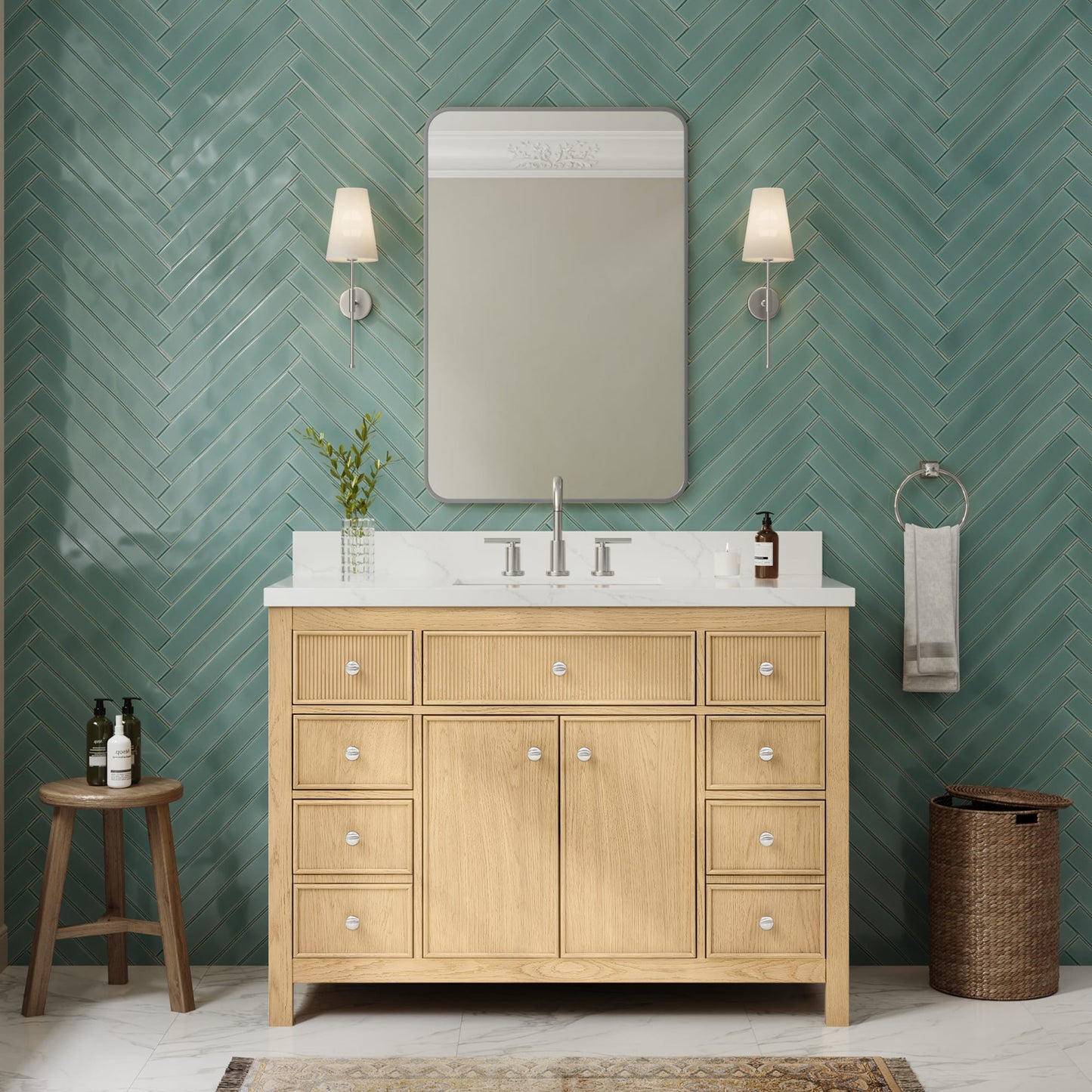 Rian Bathroom Vanity with Countertop 48 inch Single Sink 3-hole Faucet Setup