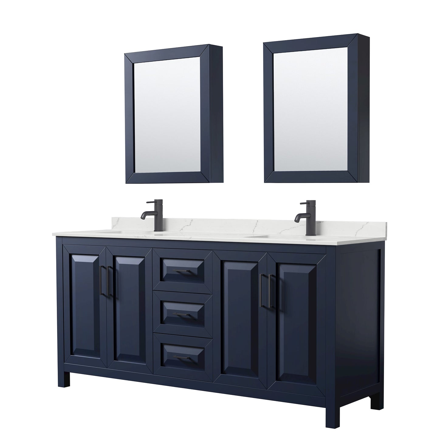 Daria Bathroom Vanity with Countertop 72 inch Double Sink Single hole Faucet Setup