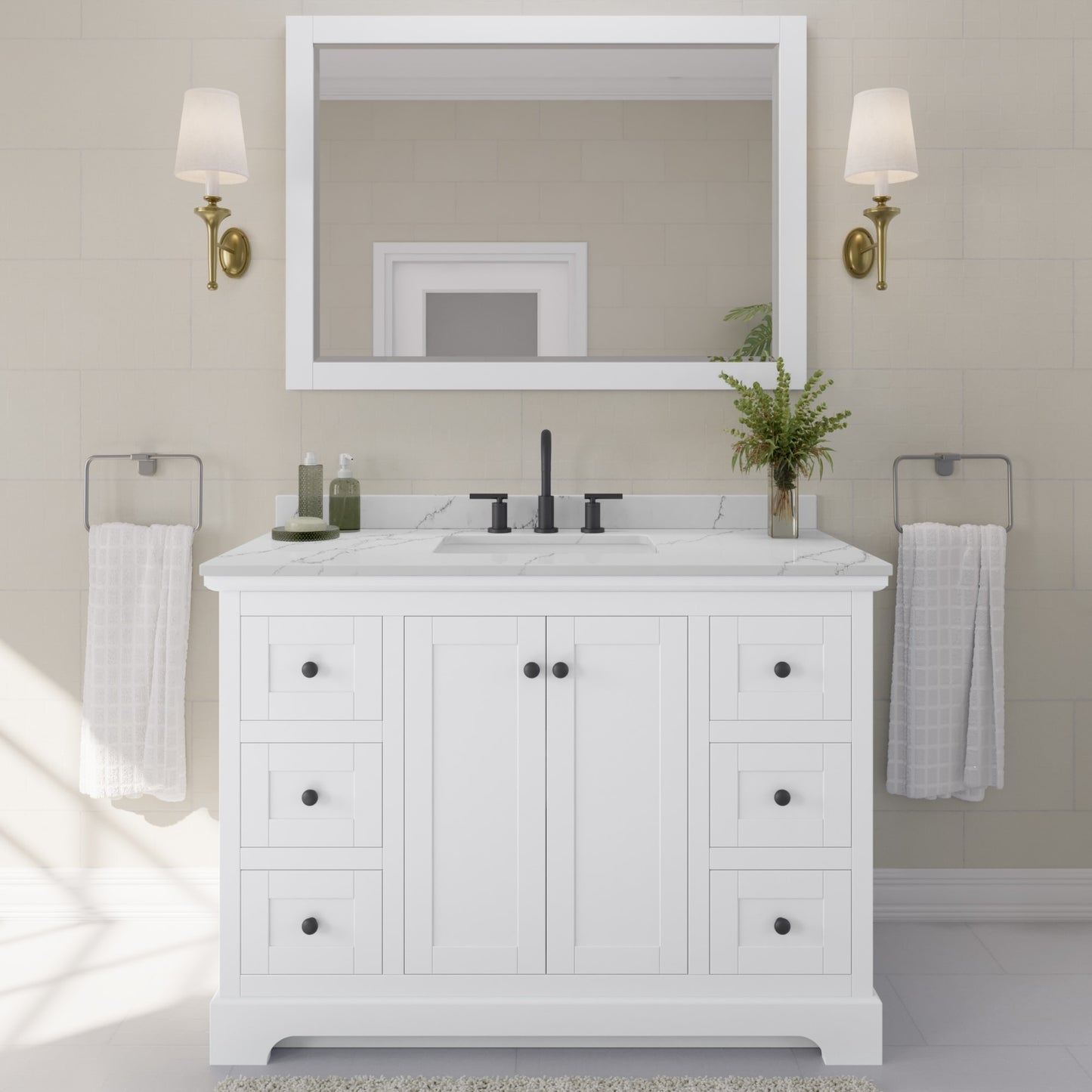 Avery Bathroom Vanity with Countertop 48 inch Single Sink 3-hole Faucet Setup