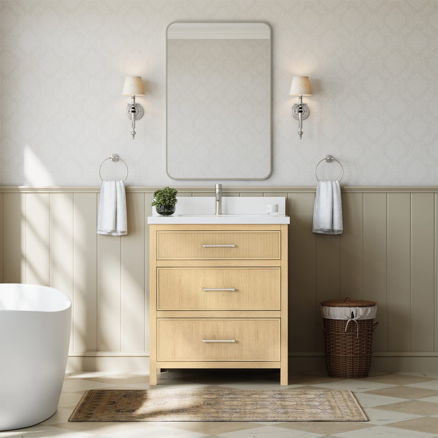 Isola Bathroom Vanity with Countertop 30 inch Single Sink Single hole Faucet Setup
