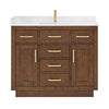 Custom image for Dark Oak with Brushed Gold Trim / White Cultured Marble / No Mirror