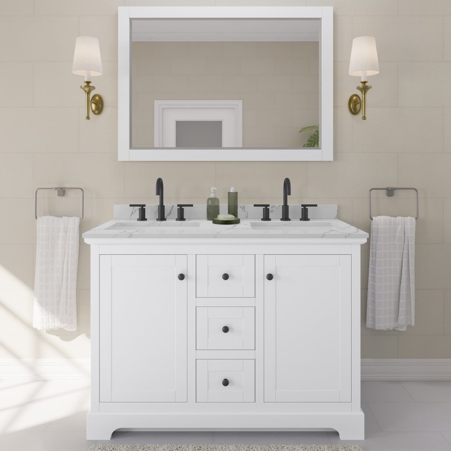 Avery Bathroom Vanity with Countertop 48 inch Double Sink 3-hole Faucet Setup