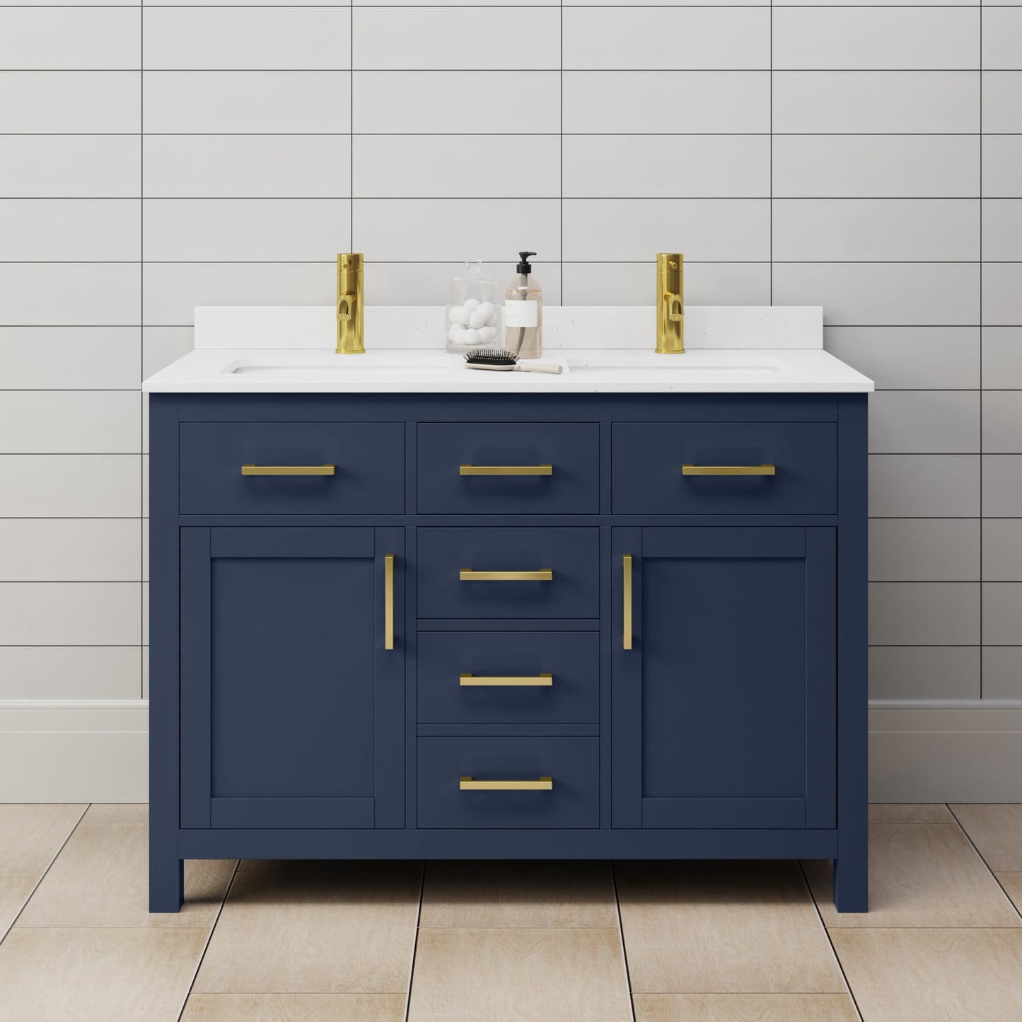 Beckett Bathroom Vanity with Countertop 48 inch Double Sink Single hole Faucet Setup