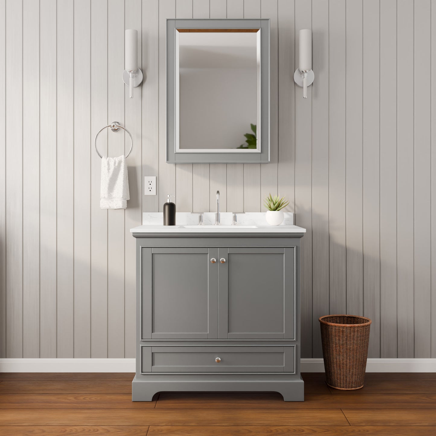 Deborah Bathroom Vanity with Countertop 36 inch Single Sink 3-hole Faucet Setup