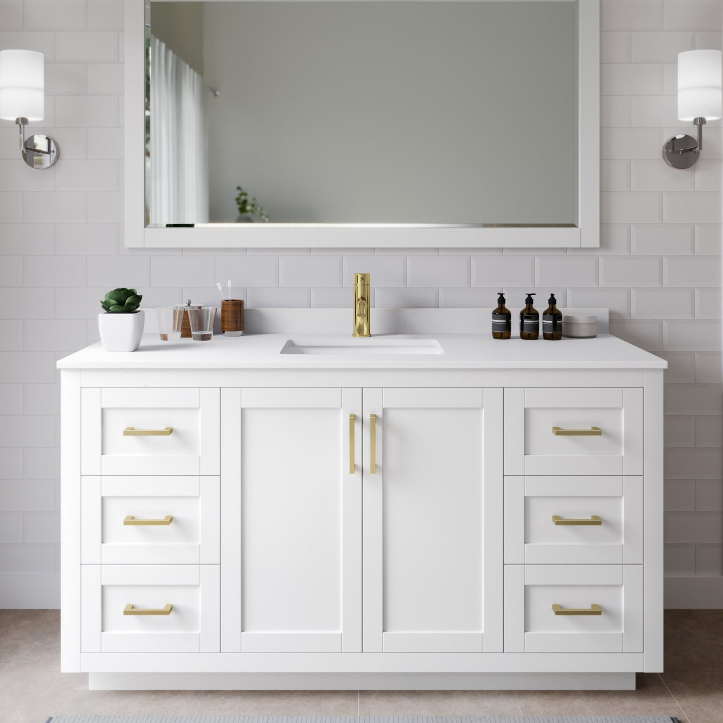 Miranda Bathroom Vanity with Countertop 60 inch Single Sink Single hole Faucet Setup
