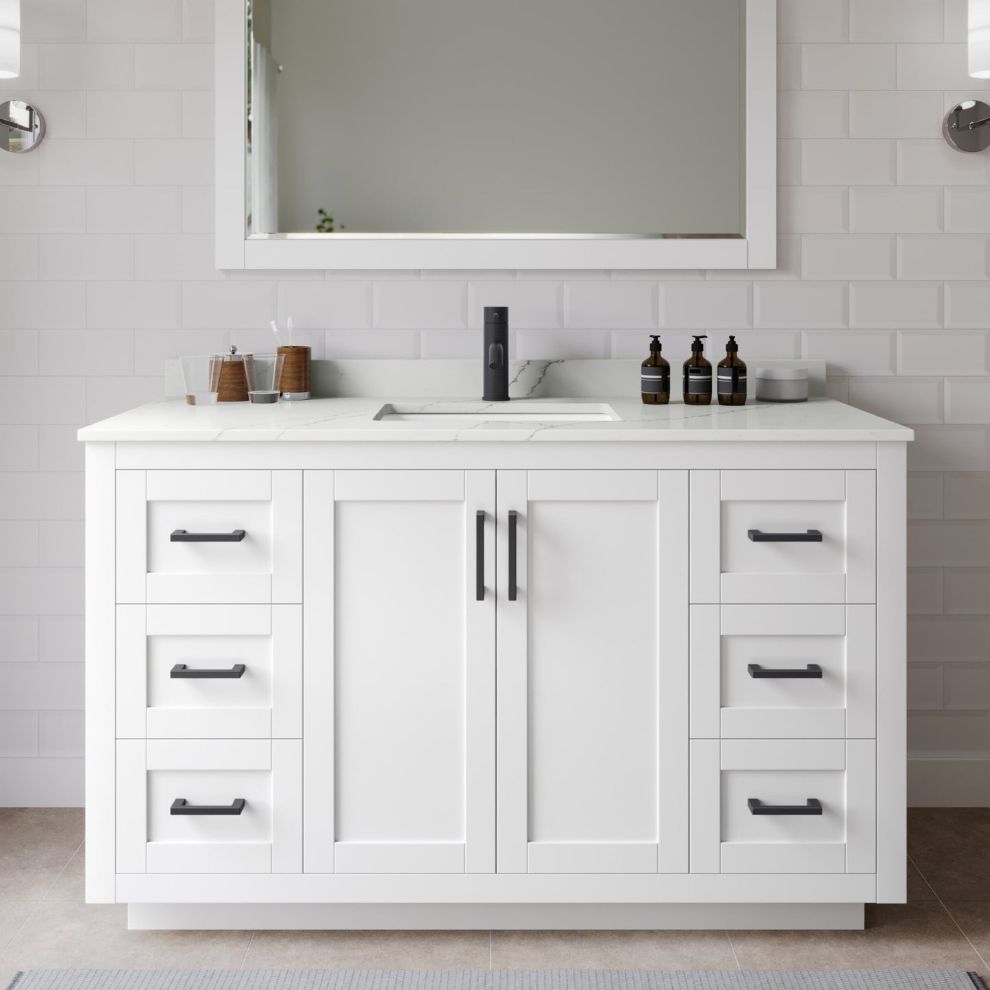 Miranda Bathroom Vanity with Countertop 54 inch Single Sink Single hole Faucet Setup