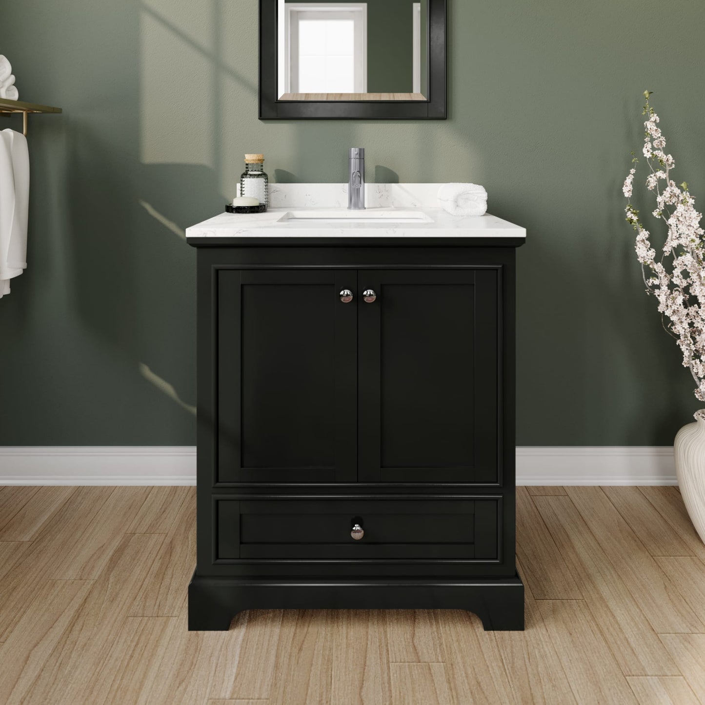 Deborah Bathroom Vanity with Countertop 30 inch Single Sink Single hole Faucet Setup