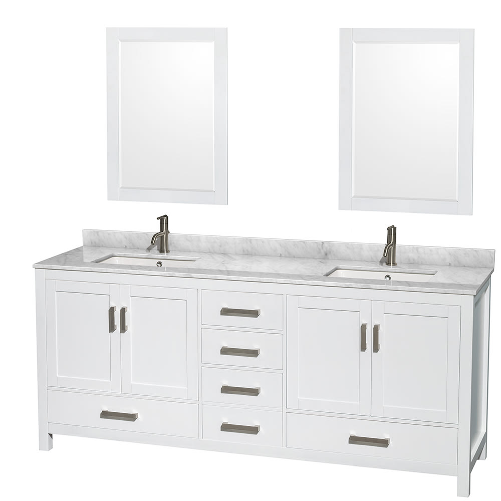 Sheffield Bathroom Vanity with Countertop 80 inch Double Sink Single hole Faucet Setup
