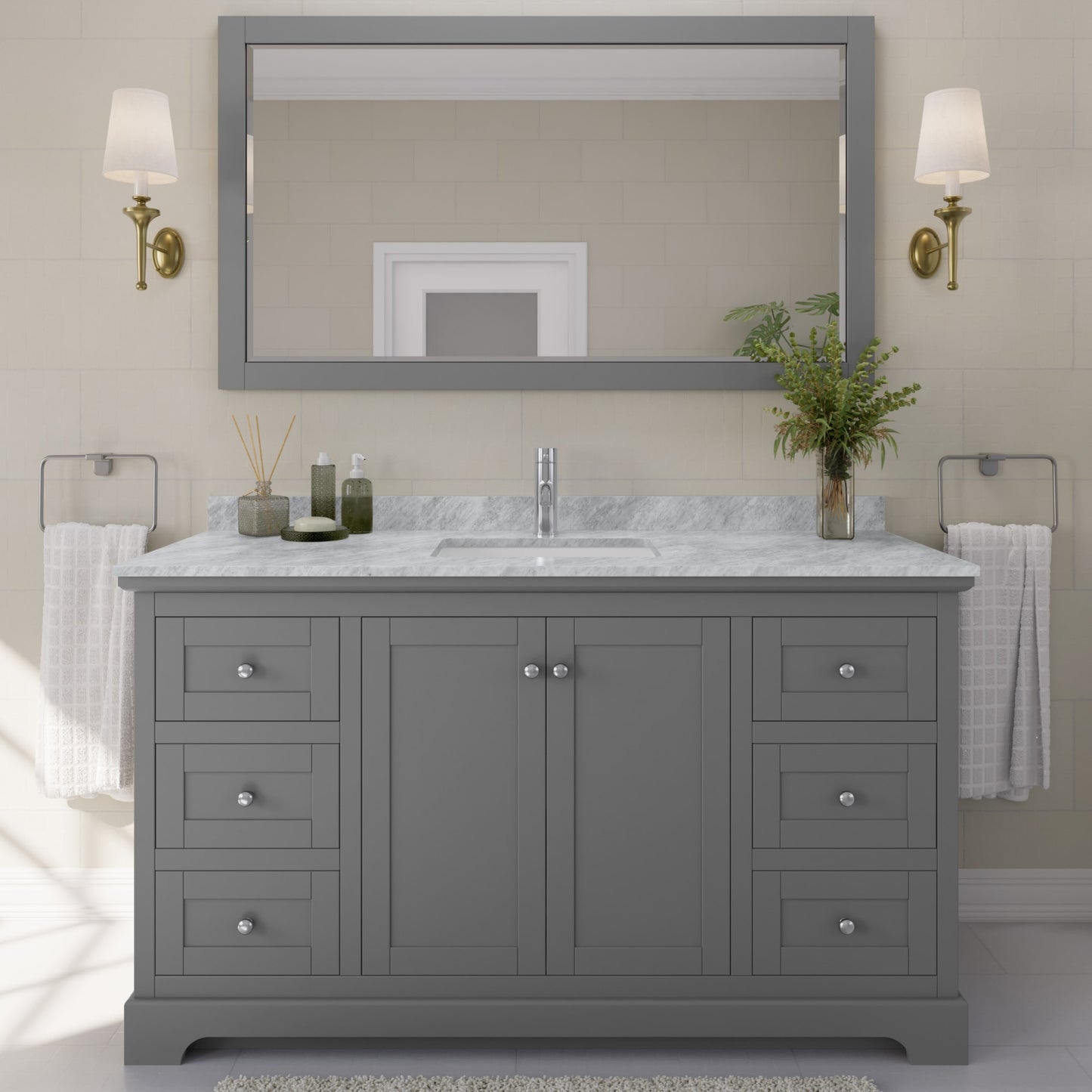 Avery Bathroom Vanity with Countertop 60 inch Single Sink Single hole Faucet Setup