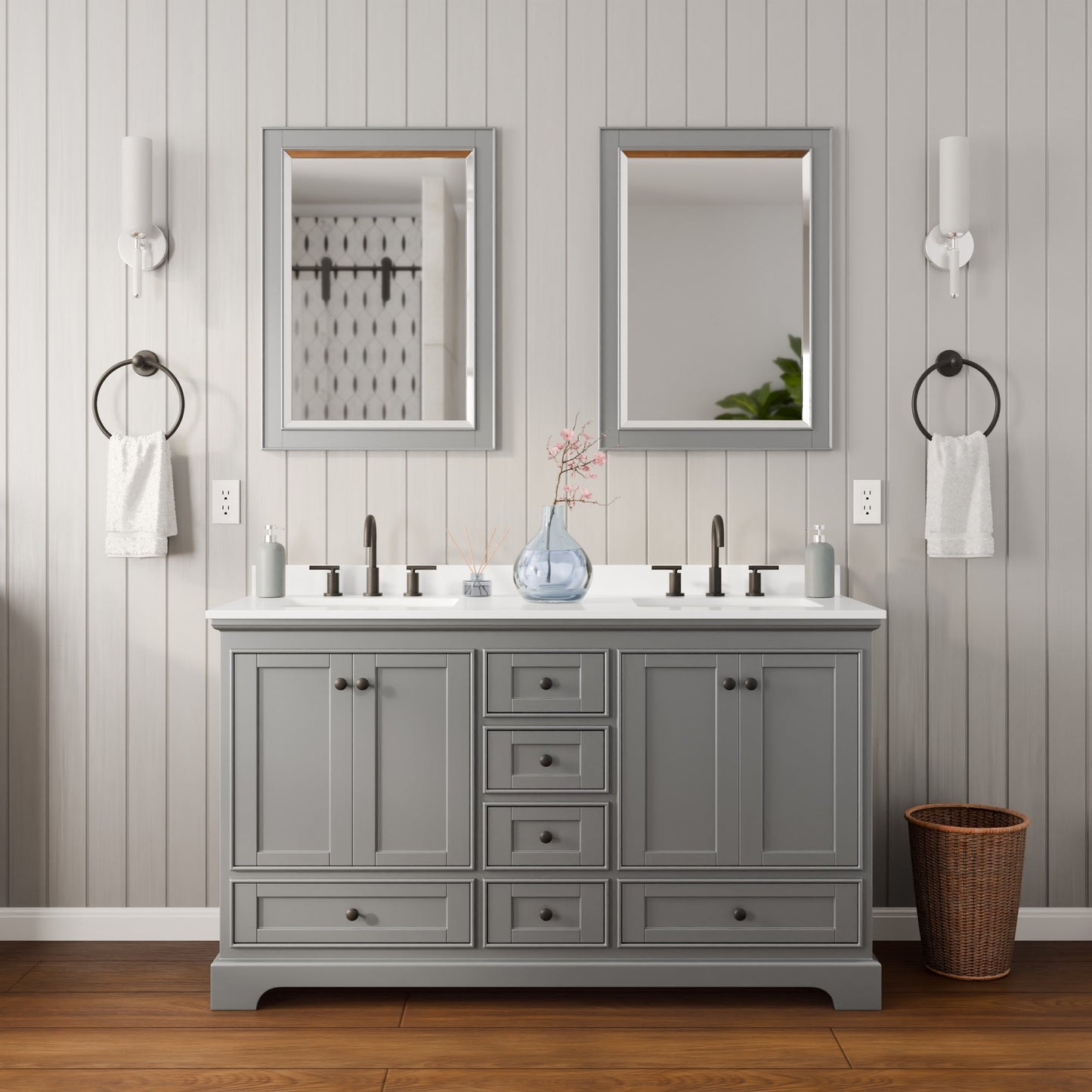 Deborah Bathroom Vanity with Countertop 60 inch Double Sink 3-hole Faucet Setup
