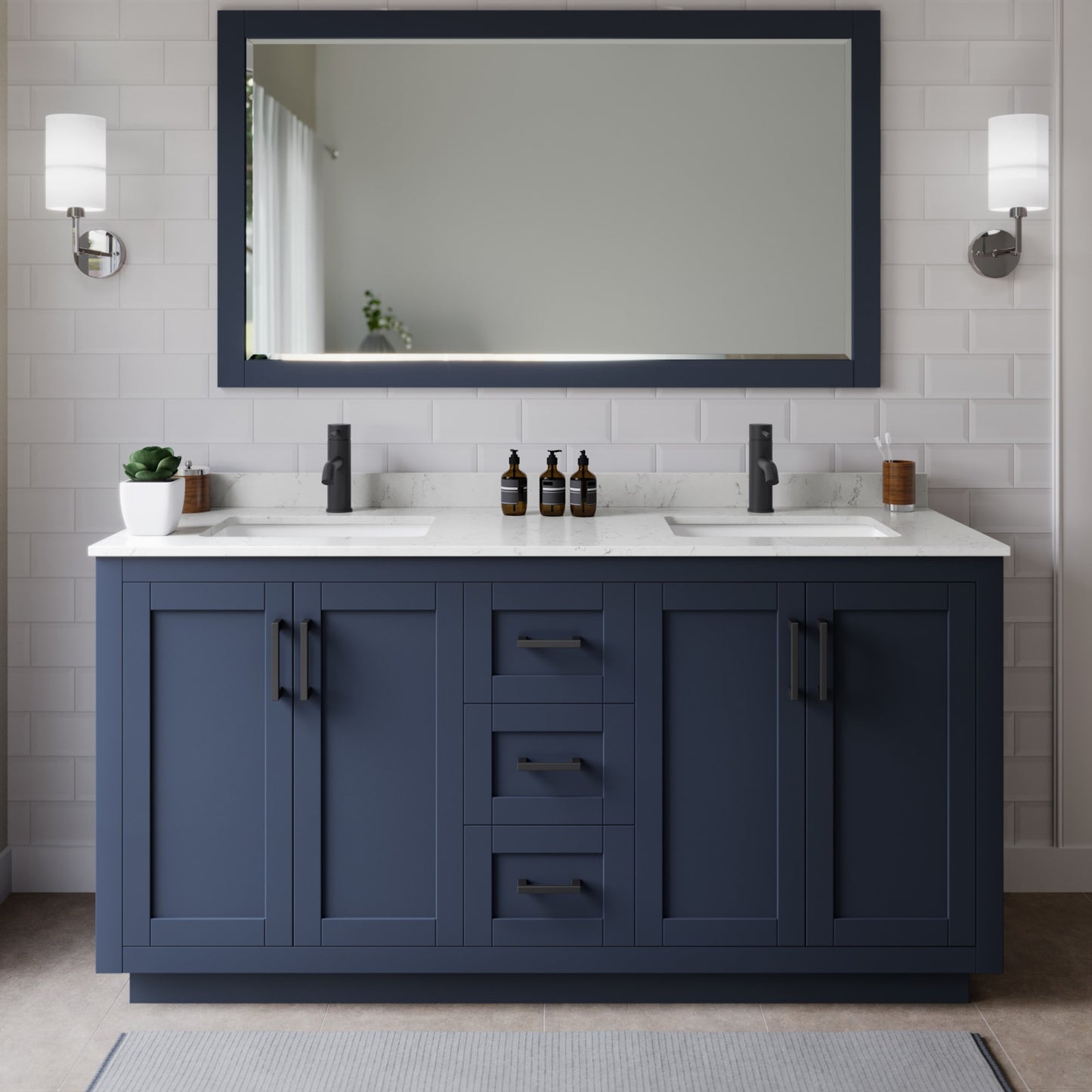 Miranda Bathroom Vanity with Countertop 66 inch Double Sink Single hole Faucet Setup