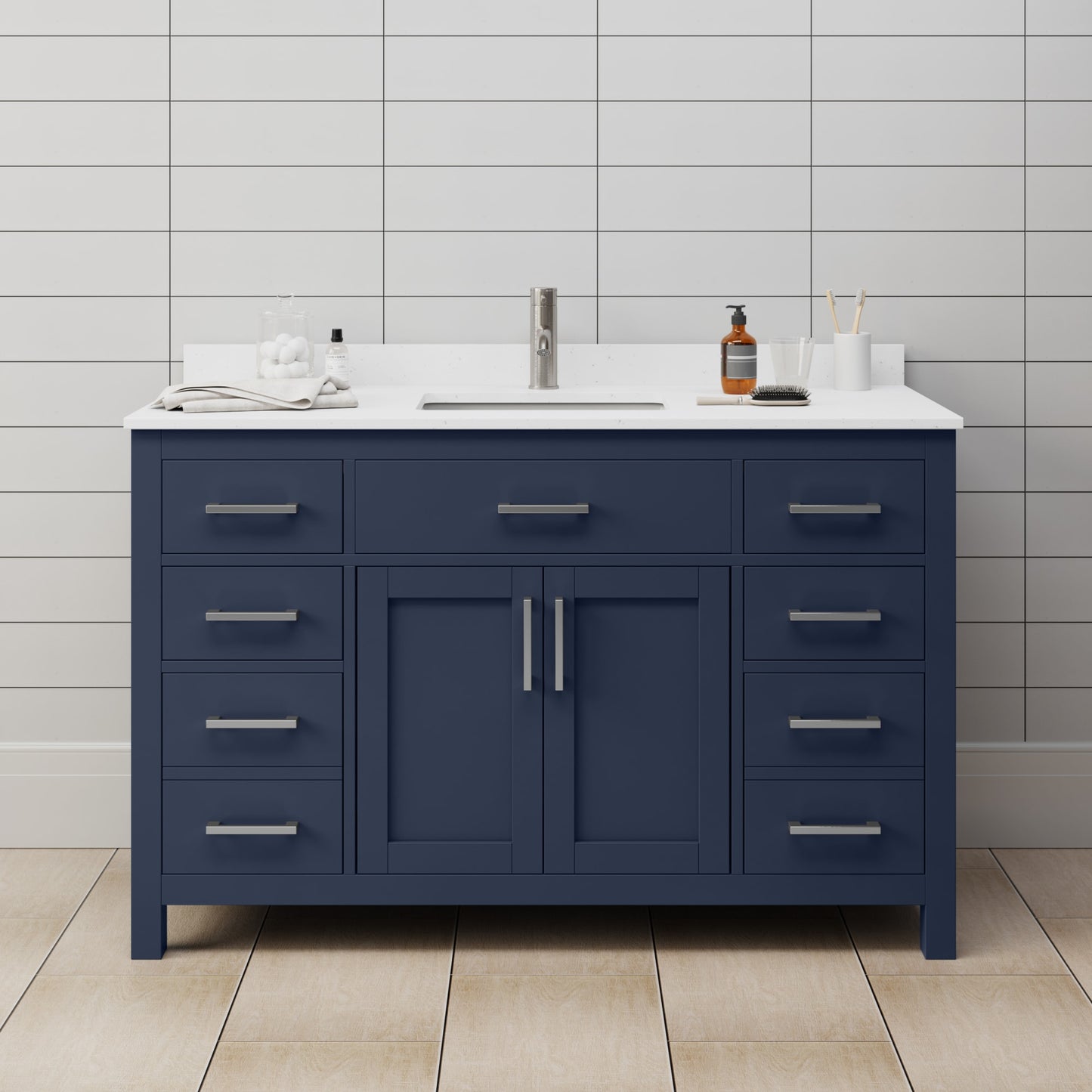 Beckett Bathroom Vanity with Countertop 54 inch Single Sink Single hole Faucet Setup