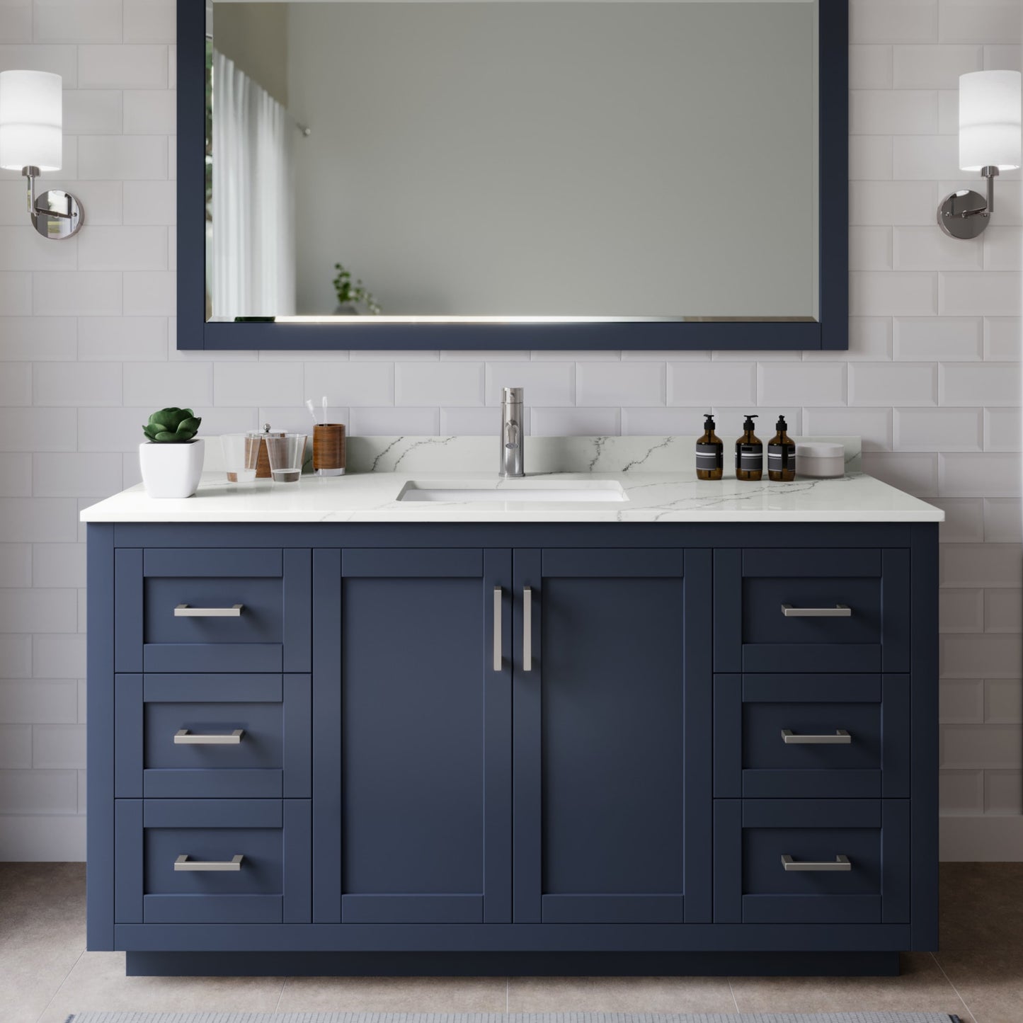 Miranda Bathroom Vanity with Countertop 60 inch Single Sink Single hole Faucet Setup