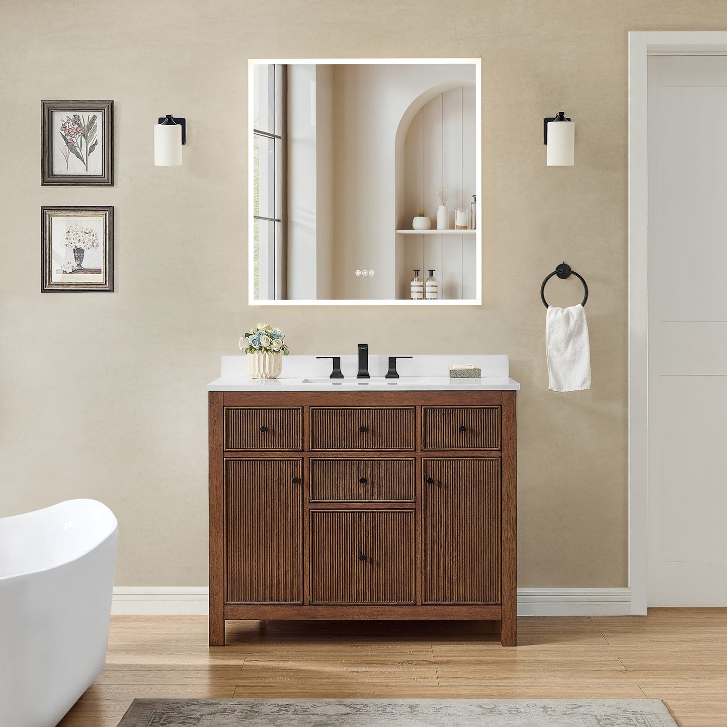 Pendry Bathroom Vanity with Countertop 42 inch Single Sink 3-hole Faucet Setup