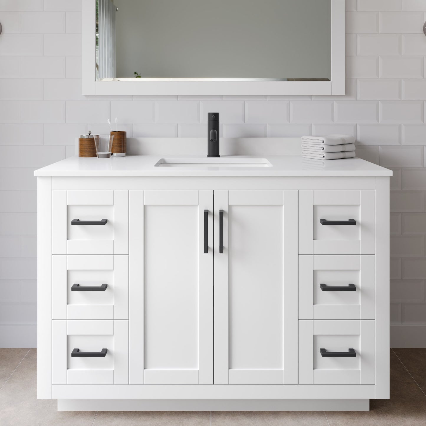 Miranda Bathroom Vanity with Countertop 48 inch Single Sink Single hole Faucet Setup