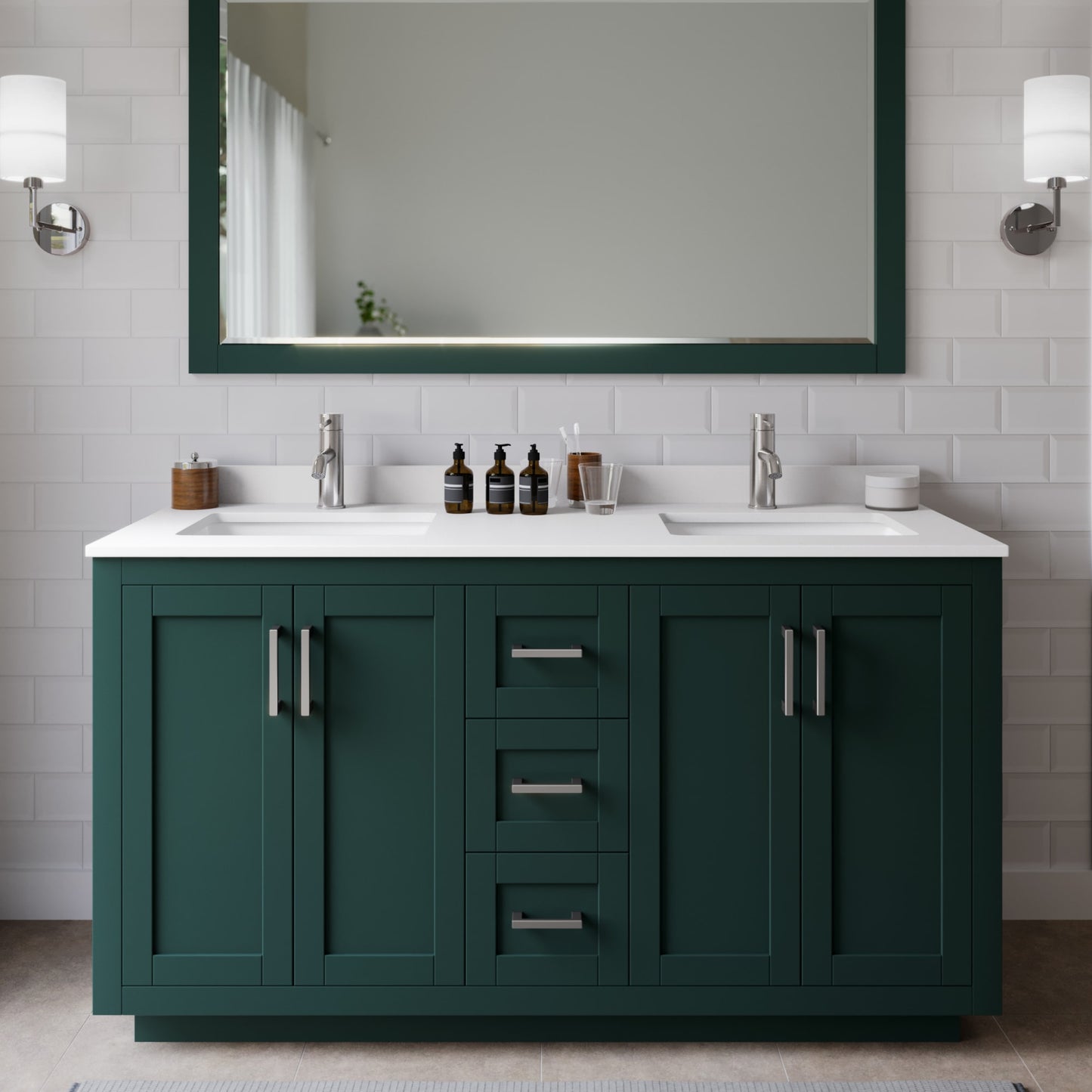 Miranda Bathroom Vanity with Countertop 60 inch Double Sink Single hole Faucet Setup