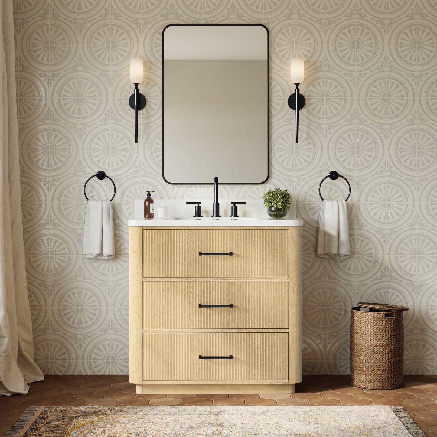 Francesca Bathroom Vanity with Countertop 36 inch Single Sink 3-hole Faucet Setup