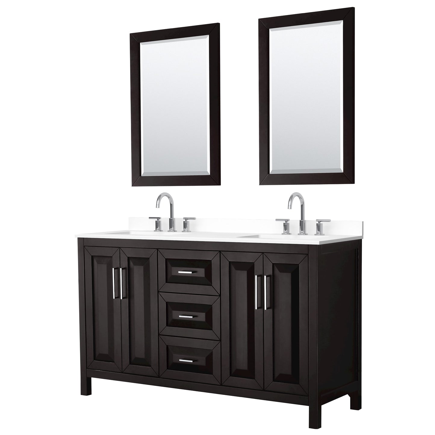 Daria Bathroom Vanity with Countertop 60 inch Double Sink 3-hole Faucet Setup