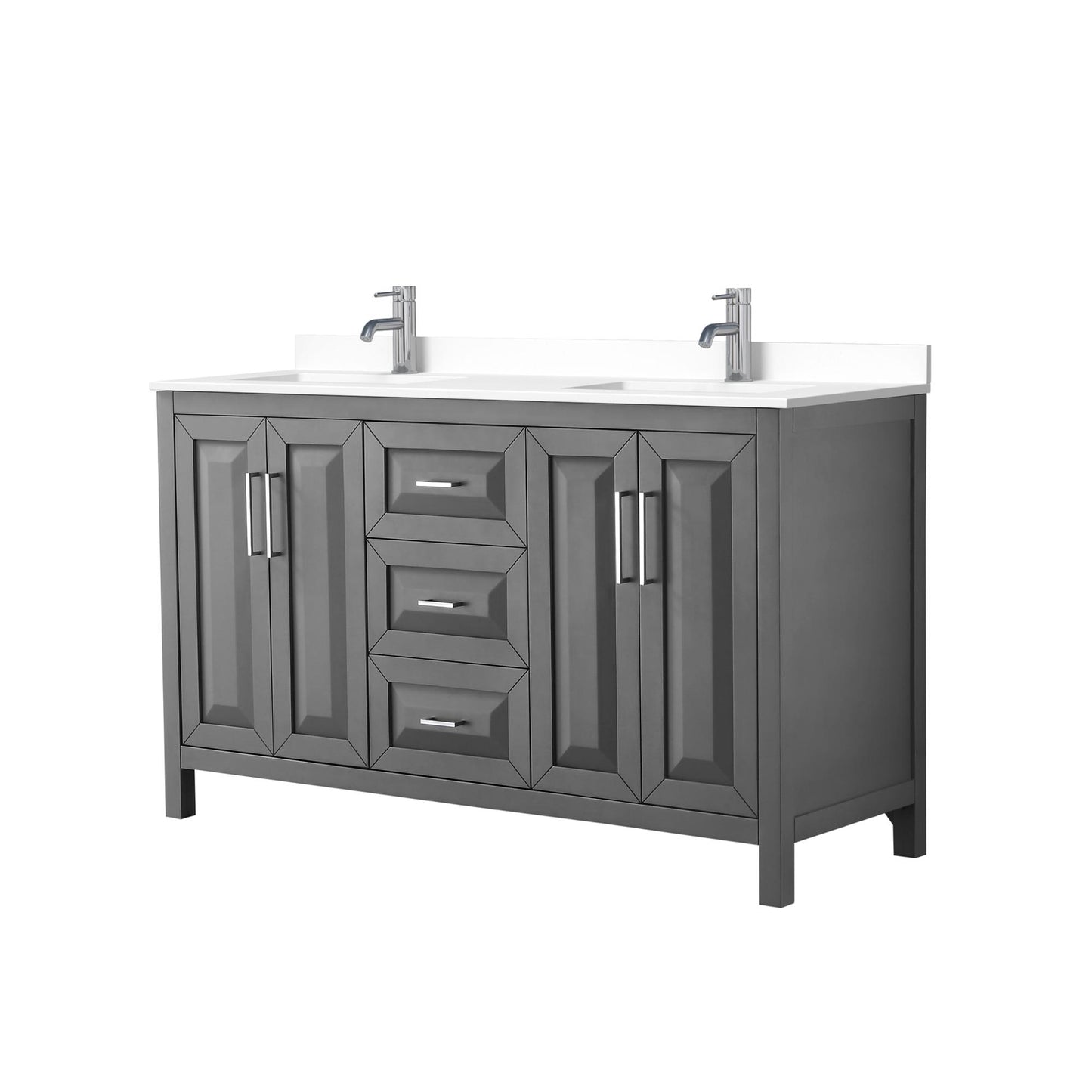 Daria Bathroom Vanity with Countertop 60 inch Double Sink Single hole Faucet Setup