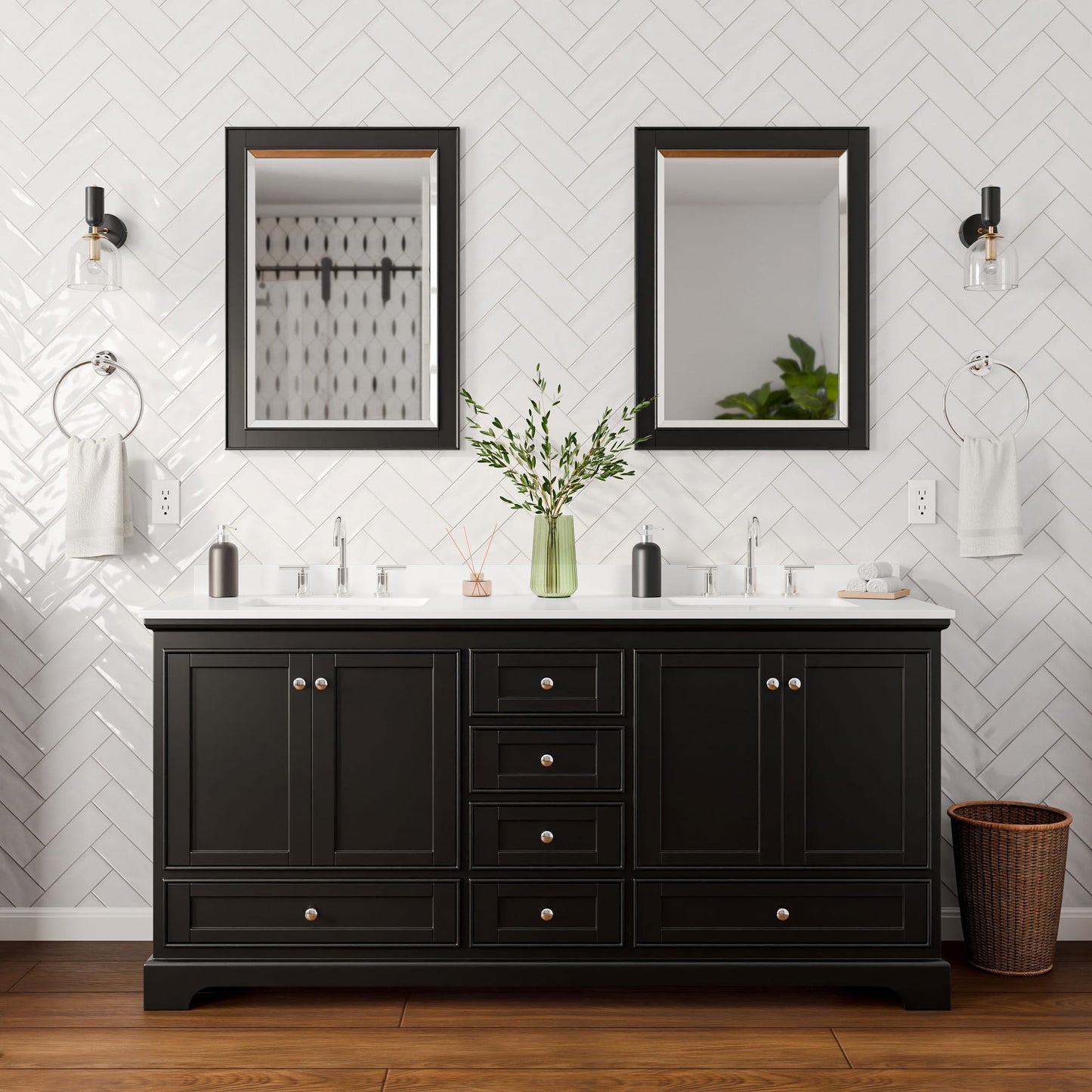 Deborah Bathroom Vanity with Countertop 72 inch Double Sink 3-hole Faucet Setup