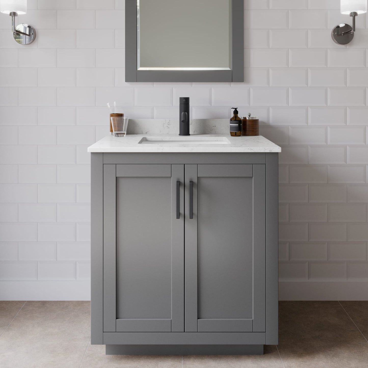 Miranda Bathroom Vanity with Countertop 30 inch Single Sink Single hole Faucet Setup