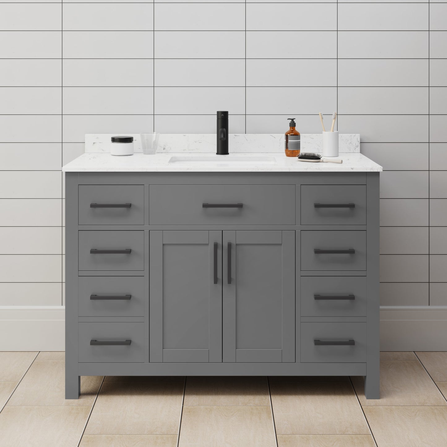 Beckett Bathroom Vanity with Countertop 48 inch Single Sink Single hole Faucet Setup