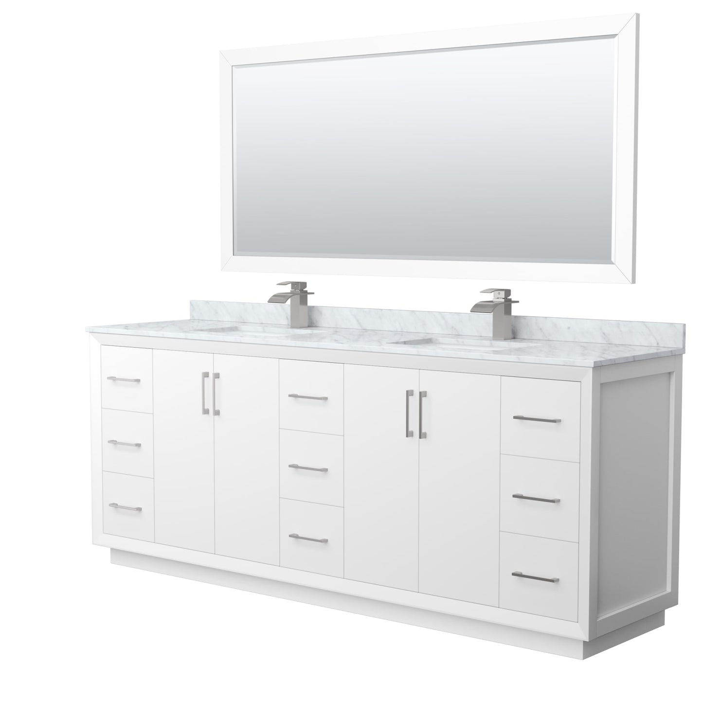 Strada Bathroom Vanity with Countertop 84 inch Double Sink Single hole Faucet Setup