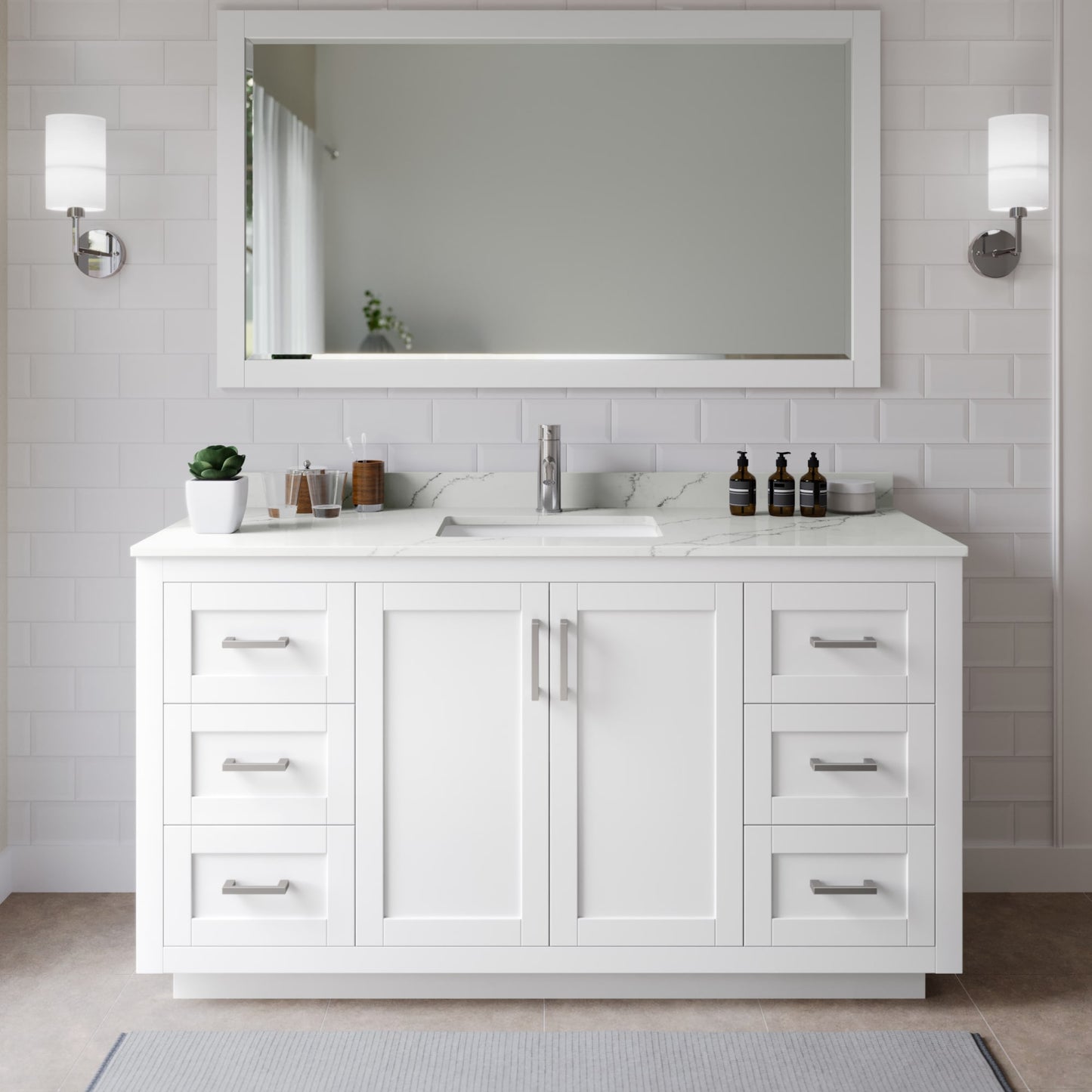 Miranda Bathroom Vanity with Countertop 66 inch Single Sink Single hole Faucet Setup