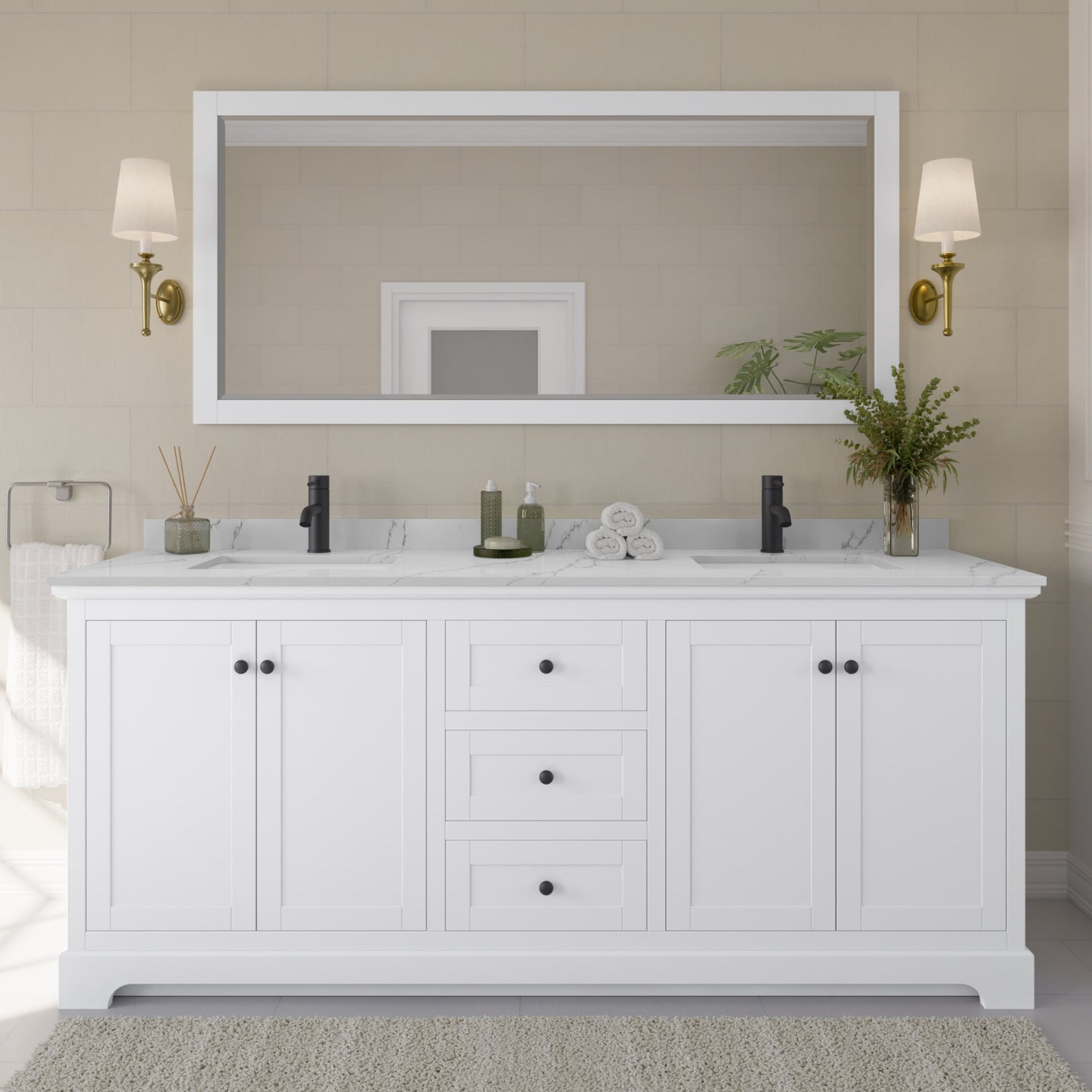 Avery Bathroom Vanity with Countertop 80 inch Double Sink Single hole Faucet Setup