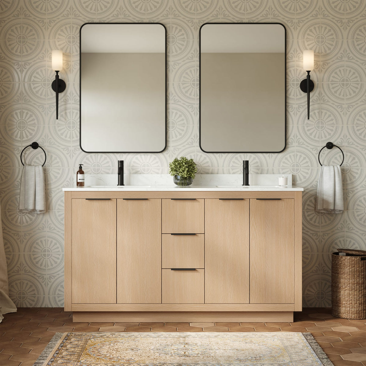 Maroni Bathroom Vanity with Countertop 60 inch Double Sink Single hole Faucet Setup