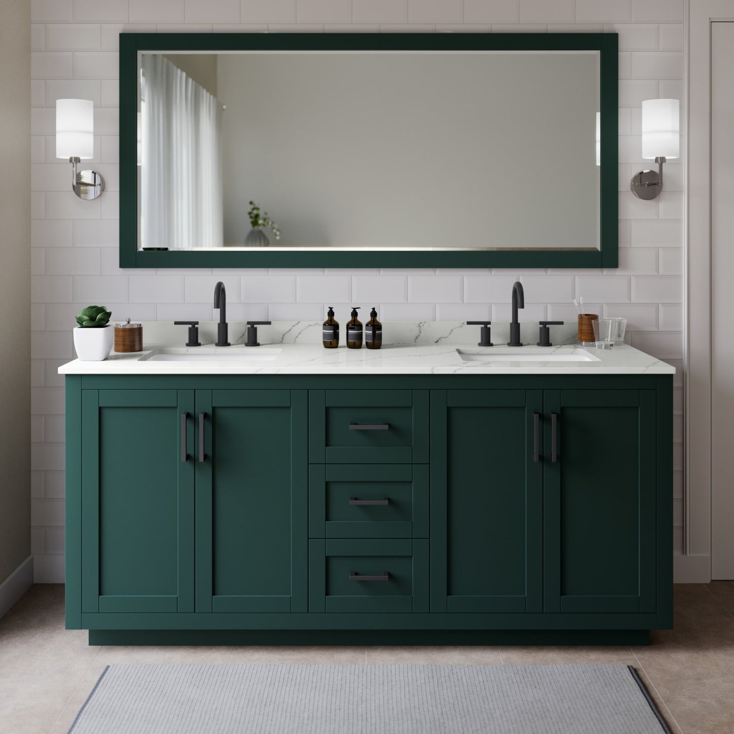 Miranda Bathroom Vanity with Countertop 72 inch Double Sink 3-hole Faucet Setup
