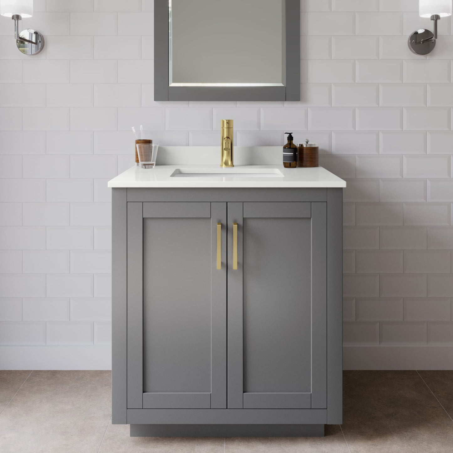 Miranda Bathroom Vanity with Countertop 30 inch Single Sink Single hole Faucet Setup