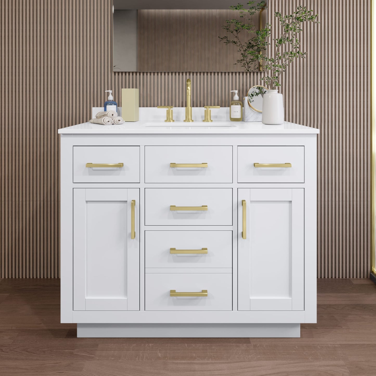 Beckett TK Bathroom Vanity with Countertop 42 inch Single Sink 3-hole Faucet Setup