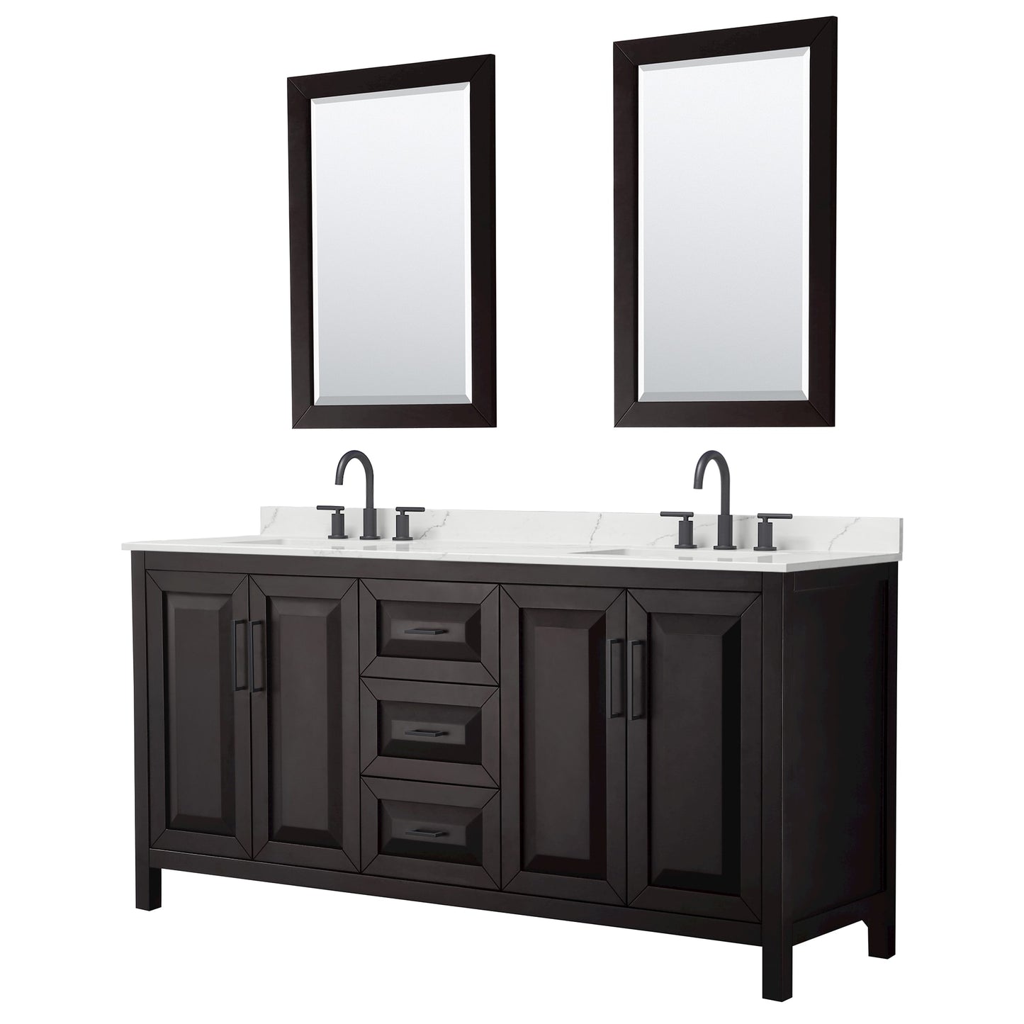 Daria Bathroom Vanity with Countertop 72 inch Double Sink 3-hole Faucet Setup