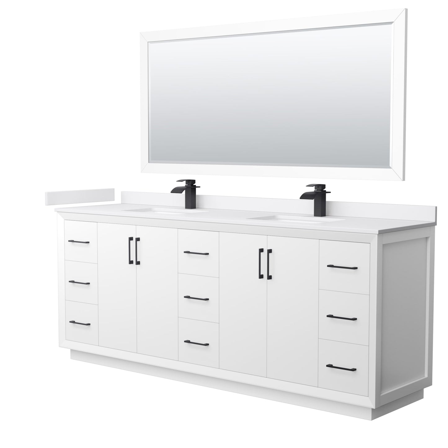 Strada Bathroom Vanity with Countertop 84 inch Double Sink Single hole Faucet Setup