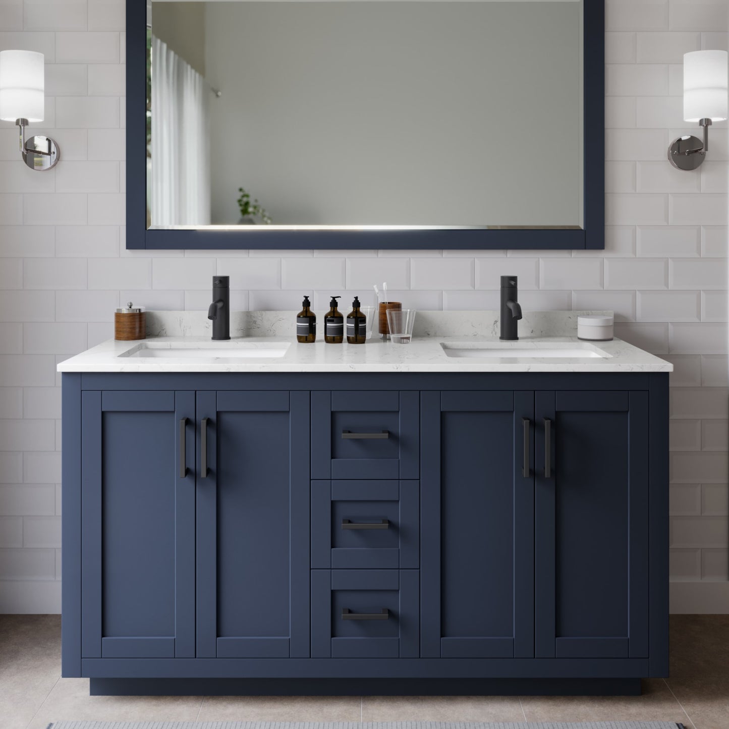 Miranda Bathroom Vanity with Countertop 60 inch Double Sink Single hole Faucet Setup