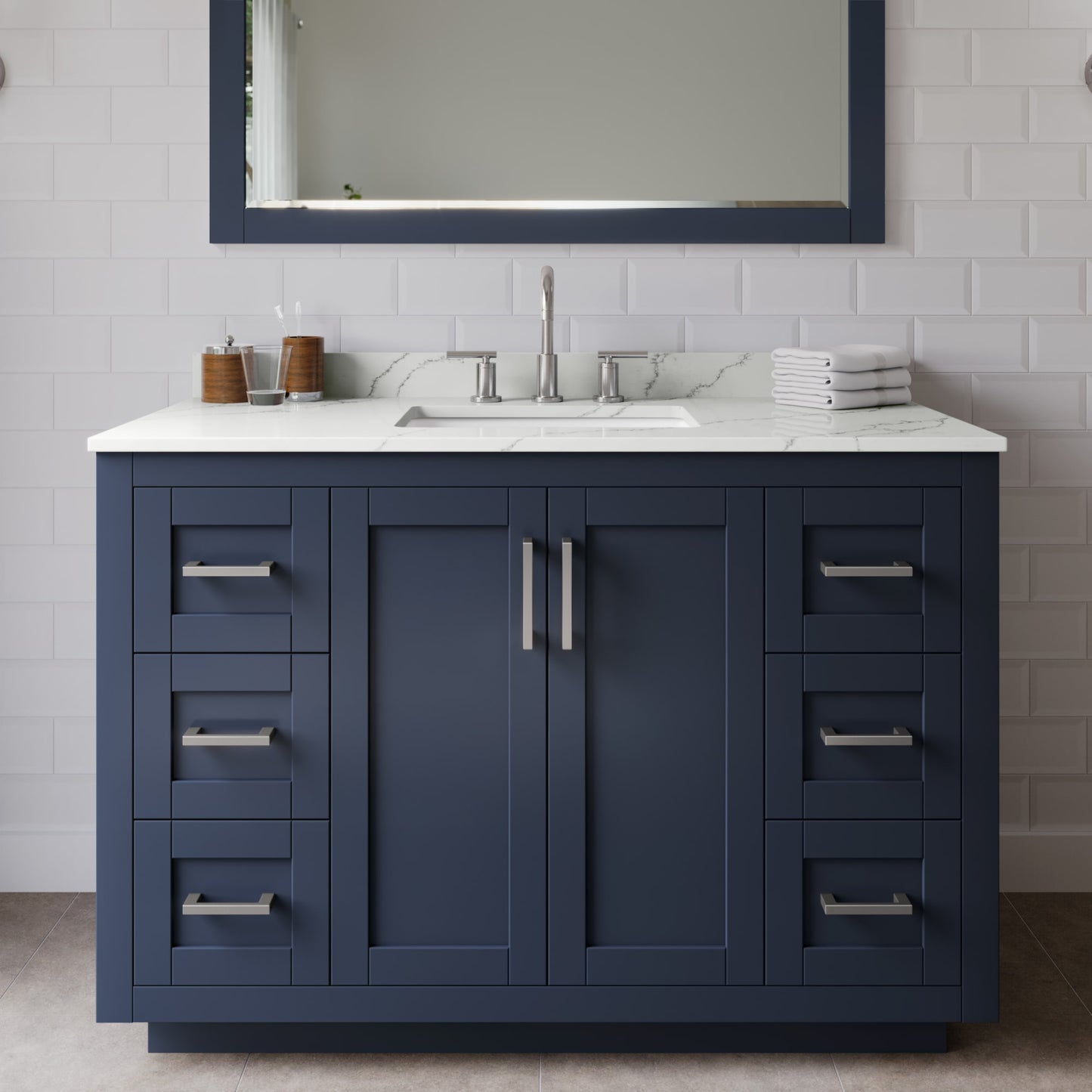 Miranda Bathroom Vanity with Countertop 48 inch Single Sink 3-hole Faucet Setup
